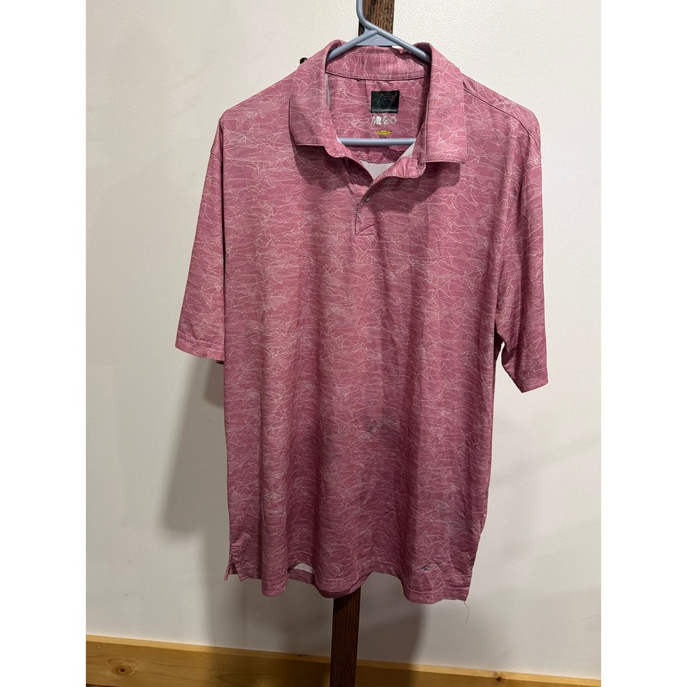 Greg Norman ML75 Play Dry Mens Pink Shark Print Golf Polo Shirt Large